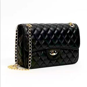 Black, Shiny, Chain-Handle Purse